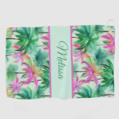 Serviette De Golf Fun green and pink ladies tropical palm tree (Horizontal)