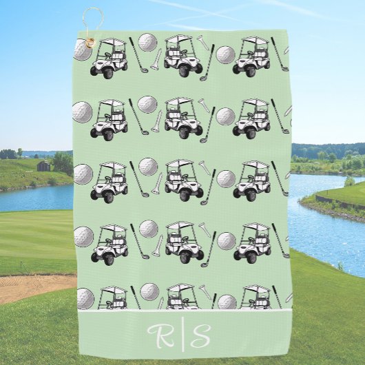 Serviette De Golf Fun Green Golf Balls Cute Cart Custom Monogram