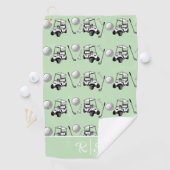Serviette De Golf Fun Green Golf Balls Cute Cart Custom Monogram (En situation)