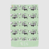 Serviette De Golf Fun Green Golf Balls Cute Cart Custom Monogram (Devant)