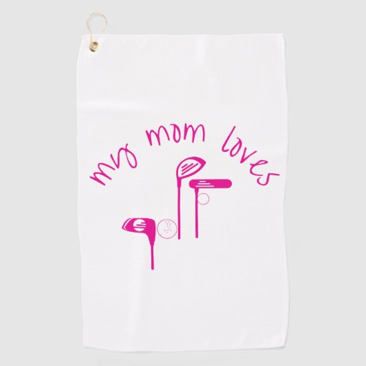 Serviette De Golf Fun "My Mom Loves Golf" Bright Pink  (Devant)