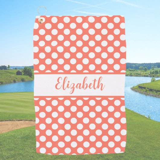 Serviette De Golf Fun Orange polka dots custom name ladies