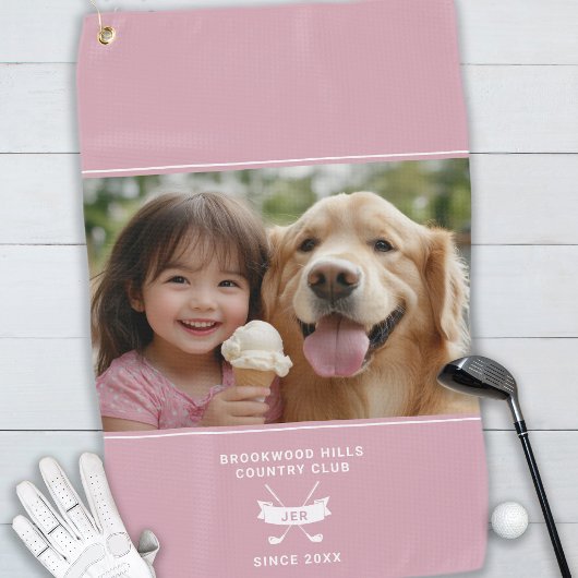 Serviette De Golf Fun Photo Moderne Monogramme Golfer Club Pro Rose