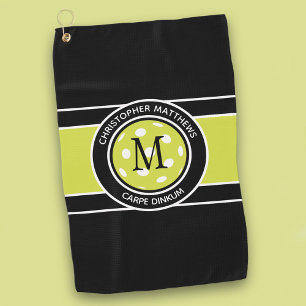 Serviette De Golf Fun Pickleball Funny Nom du devis initial Noir
