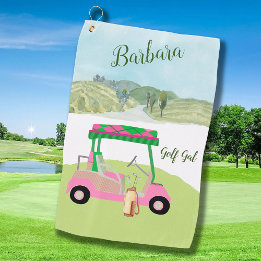 Serviette De Golf Fun Pink Golf Panier Pittoresque Nom personnalisé
