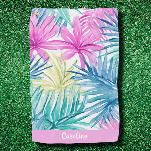 Serviette De Golf Fun Preppy Monogramme Tropical Leave Motif rose