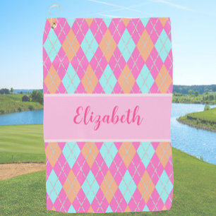 Serviette De Golf Fun Rose orange preppy Jacquard nom personnalisé d