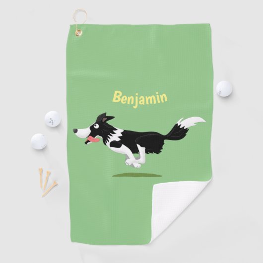 Serviette De Golf Funny Border Collie chien en course dessin animé (En situation)