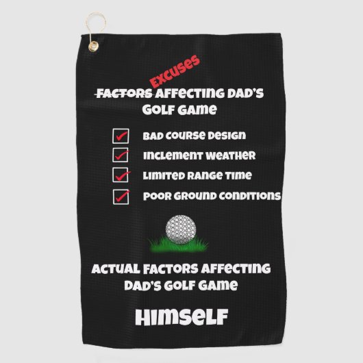Serviette De Golf Funny Excuses Classique Noir et Blanc (Devant)