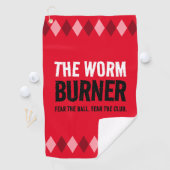 Serviette De Golf Funny Jacquard Rouge Le Brûleur de ver ... (En situation)