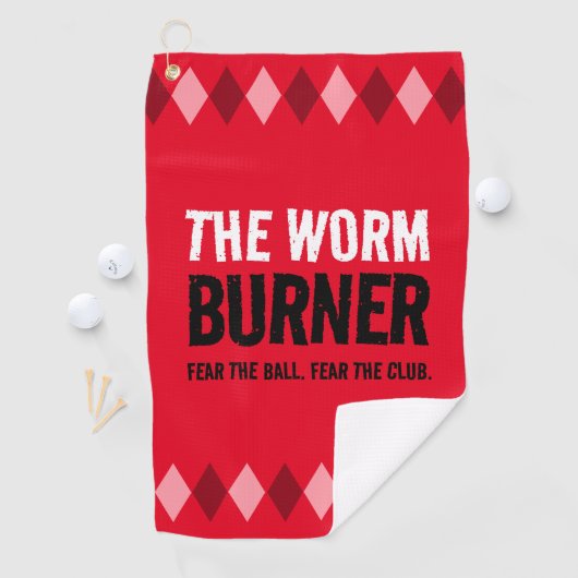 Serviette De Golf Funny Jacquard Rouge Le Brûleur de ver ... (En situation)