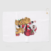 Serviette De Golf Funny Père Noël équitation Goldendoodle Chien Noël (Horizontal)