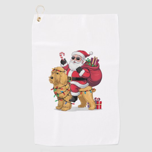 Serviette De Golf Funny Père Noël équitation Goldendoodle Chien Noël (Devant)
