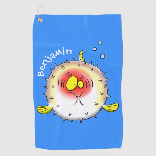 Serviette De Golf Funny puffer fish porcupine fish cartoon (Devant)