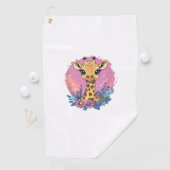 Serviette De Golf Giraffe Adorable Entourée De Fleurs _2 (En situation)