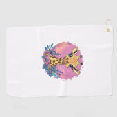 Serviette De Golf Giraffe Adorable Entourée De Fleurs _2 (Horizontal)