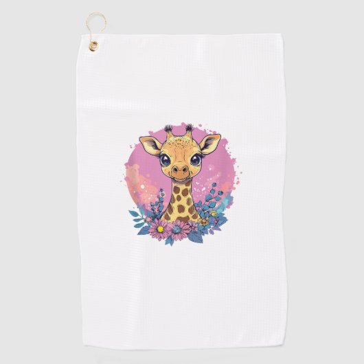 Serviette De Golf Giraffe Adorable Entourée De Fleurs _2 (Devant)