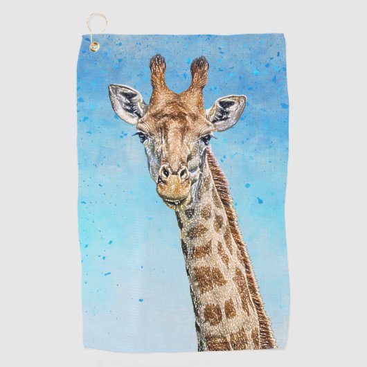 Serviette De Golf Giraffe curieuse avec Ciel de Confetti Bleu (Devant)