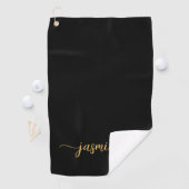 Serviette De Golf Girl Simple Black Gold Monogramme Nom Script (En situation)