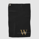 Serviette De Golf Girly Black Gold Elegant Monogramme Nom Script Gol (Devant)