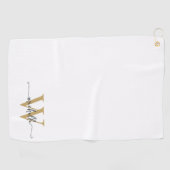 Serviette De Golf Girly White Gold Elegant Monogramme Nom Script Gol (Horizontal)