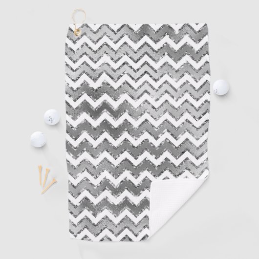 Serviette De Golf Glam Silver White Zigzag Stripes (En situation)