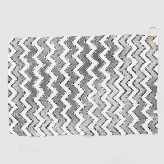 Serviette De Golf Glam Silver White Zigzag Stripes (Horizontal)