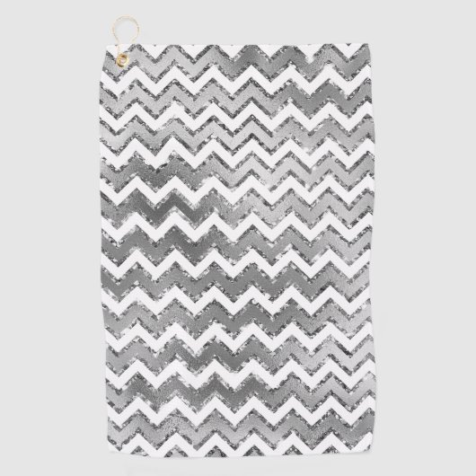 Serviette De Golf Glam Silver White Zigzag Stripes (Devant)