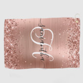 Serviette De Golf Glitterie Rose or Glam Monogramme (Horizontal)