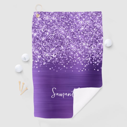 Serviette De Golf Glittery Amethyst Purple Glam Nom du script (En situation)