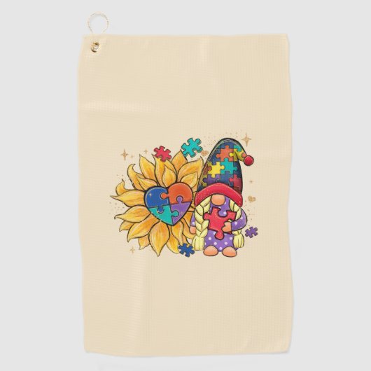 Serviette De Golf Gnome mignonne, tournesol et Sensibilisation sur l (Devant)
