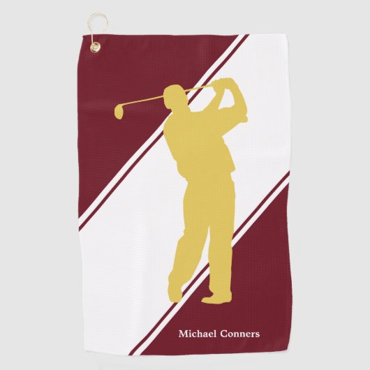 Serviette De Golf Gold Golfer sur Maroon White Golf Towne (Devant)