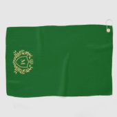 Serviette De Golf Gold Heraldic Shield Monogram On Green (Horizontal)