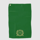 Serviette De Golf Gold Heraldic Shield Monogram On Green (Devant)
