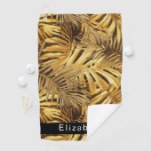 Serviette De Golf Gold Tropical Leaves Personalized (En situation)