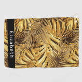 Serviette De Golf Gold Tropical Leaves Personalized (Horizontal)