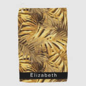 Serviette De Golf Gold Tropical Leaves Personalized (Devant)