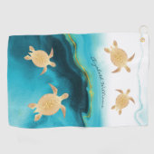 Serviette De Golf Gold Turtle Turquoise Encre Monogram Beach (Horizontal)