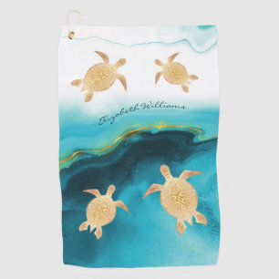 Serviette De Golf Gold Turtle Turquoise Encre Monogram Beach