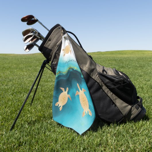 Serviette De Golf Gold Turtle Turquoise Encre Monogram Beach (Vert)