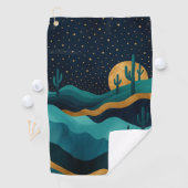 Serviette De Golf Golden Desert Nightscape - Cactus Art Abstrait (En situation)