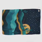 Serviette De Golf Golden Desert Nightscape - Cactus Art Abstrait (Horizontal)