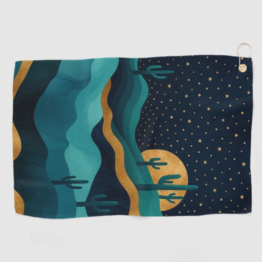Serviette De Golf Golden Desert Nightscape - Cactus Art Abstrait (Horizontal)