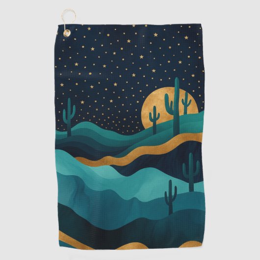 Serviette De Golf Golden Desert Nightscape - Cactus Art Abstrait (Devant)