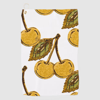 Serviette De Golf Golden Metallic Cherries Pattern