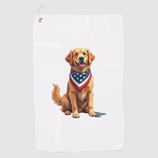 Serviette De Golf Golden Retriever July 4th Vintage Patriotic Tee 2 (Devant)