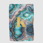 Serviette De Golf Golden Turquoise Aqua Agate Personnalisé Monogramm (Devant)