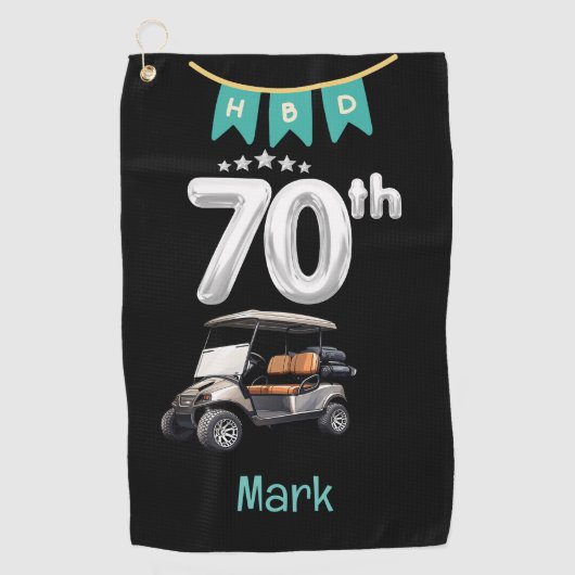 Serviette De Golf Golf 70e anniversaire avec voiturette de golf (Devant)
