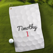 Serviette De Golf Golf Ball Dimples et Black Name Red Number