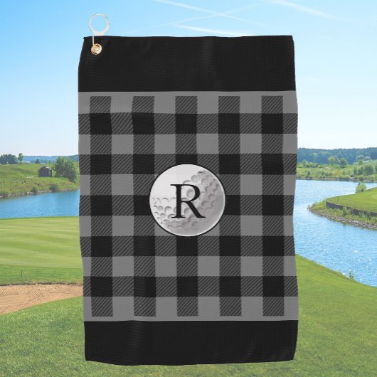 Serviette De Golf Golf ball monogrammed grey buffalo plaid custom